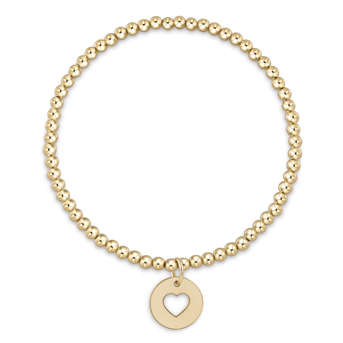 E Newton Classic 3mm Bead Bracelet Love Gold Disc