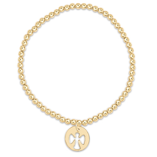 E Newton Classic Gold 3MM Bead Bracelet Guardian Angel Cold Disc