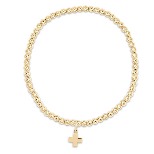 E Newton Classic Gold 3mm Bead Bracelet Signature Cross Gold Charm