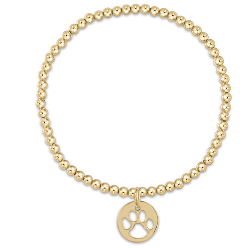 E Newton Classic 3mm Bead Bracelet Paw Print Gold Disc