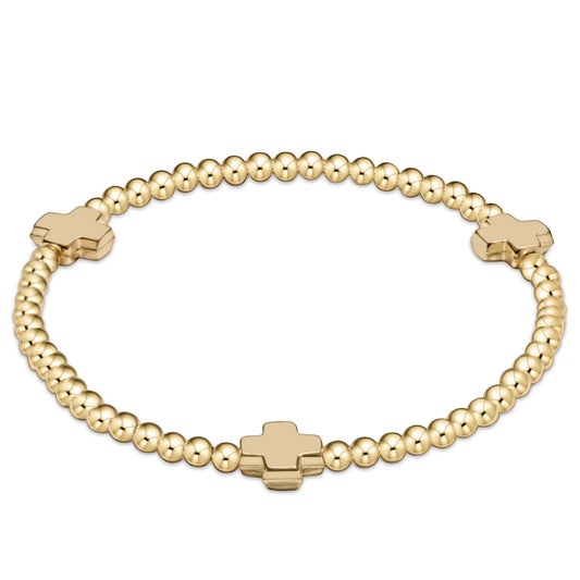 E Newton Signature Cross Gold Pattern 3mm Bead Bracelet Gold