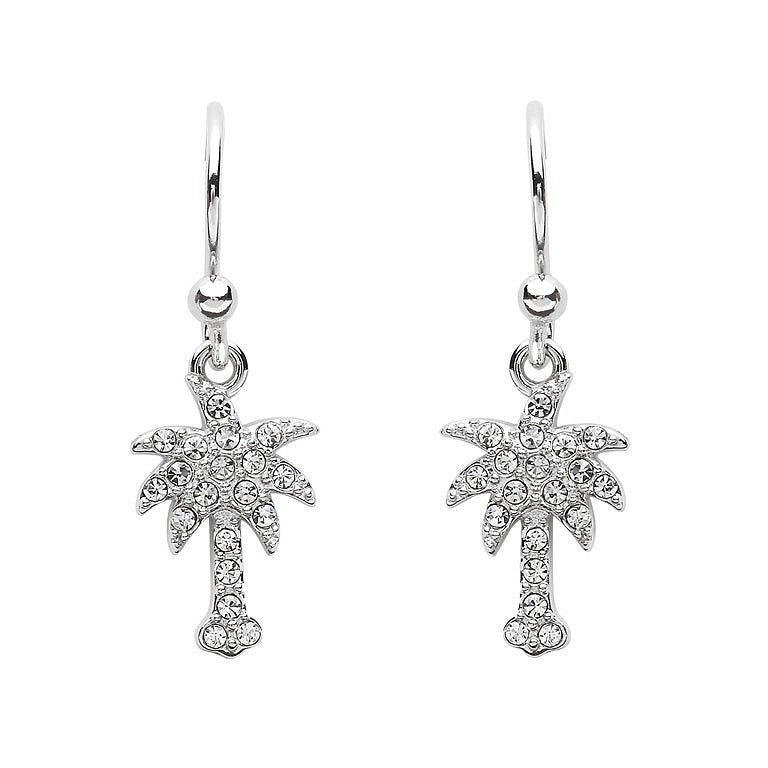 Sterling Silver White SW Crystal Palm Tree Earrings