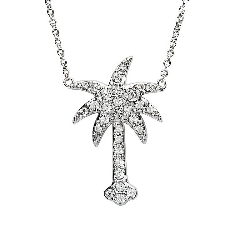 Sterling Silver White SW Crystal Palm Tree Necklace