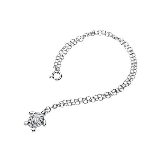 Sterling Silver Turtle with White Crystals Ankle Bracelet