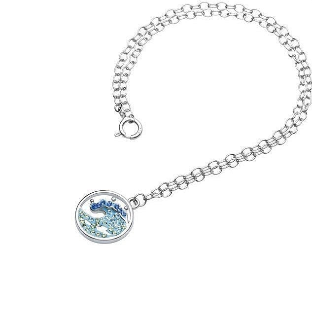 Sterling Silver Wave with Blue/White Crystals Ankle Bracelet