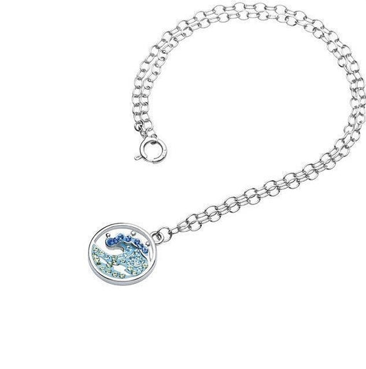 Sterling Silver Wave with Blue/White Crystals Ankle Bracelet