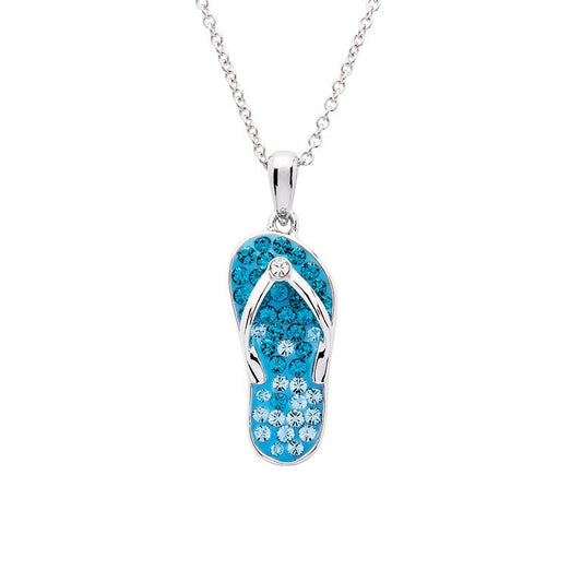 Sterling Silver Swarovski Aqua Flip Flop Pendant