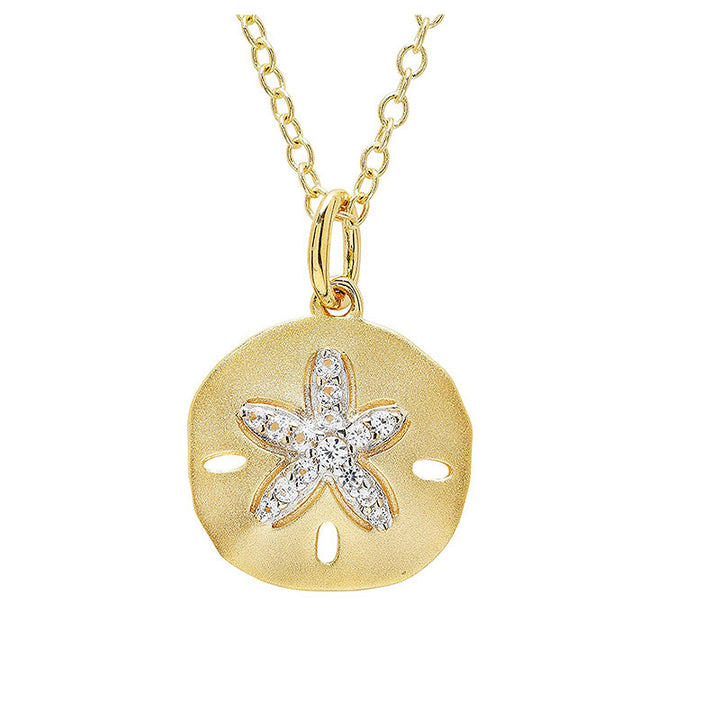 14KT Gold Vermeil White Sapphire Sand Dollar Necklace