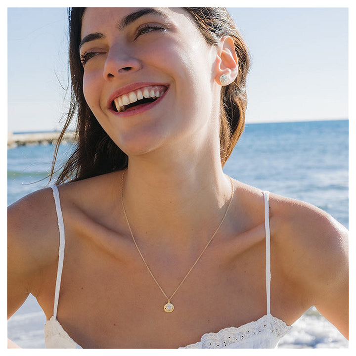 14KT Gold Vermeil White Sapphire Sand Dollar Necklace