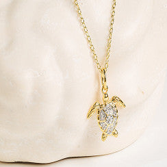 14KT Gold Vermeil White Sapphire Turtle Necklace