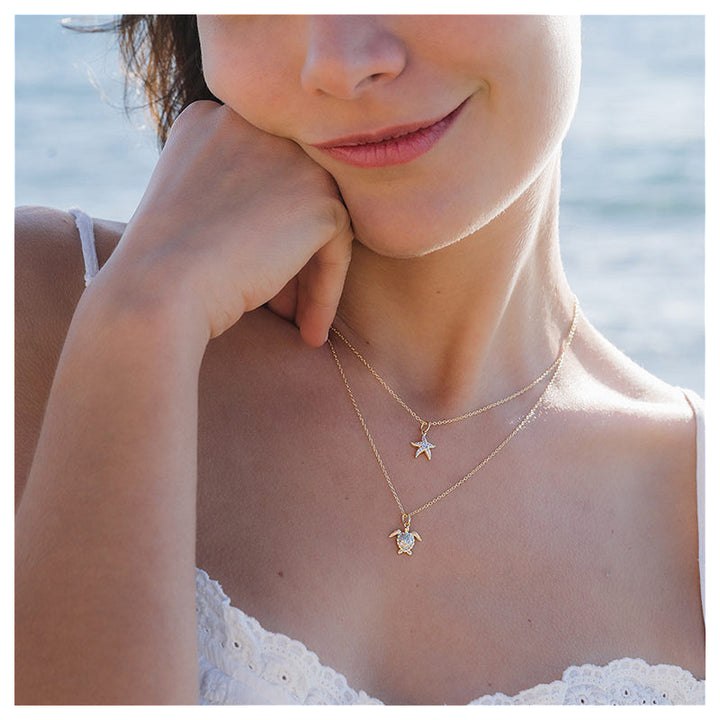 14KT Gold Vermeil White Sapphire Turtle Necklace