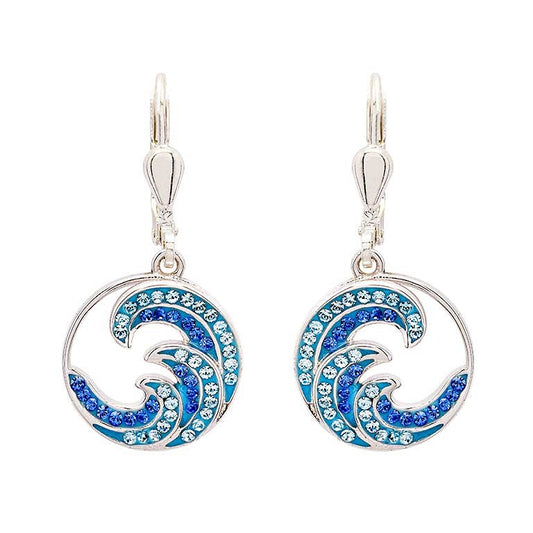 Sterling Silver Sapphire Aqua Crystal Wave Drop Earrings