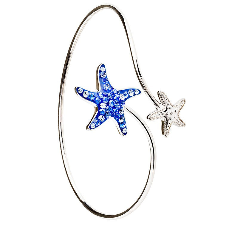 Sterling Silver Crystal Starfish Bypass Bangle