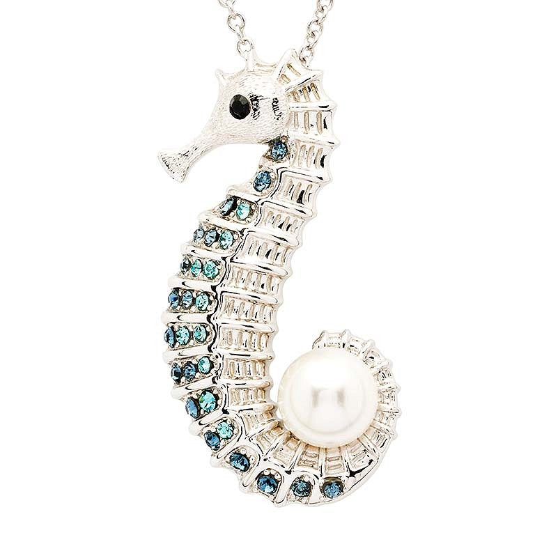 Sterling Silver Pearl & Crystal Seahorse Necklace