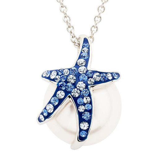 Sterling Silver Pearl & Sapphire Crystal Starfish Necklace