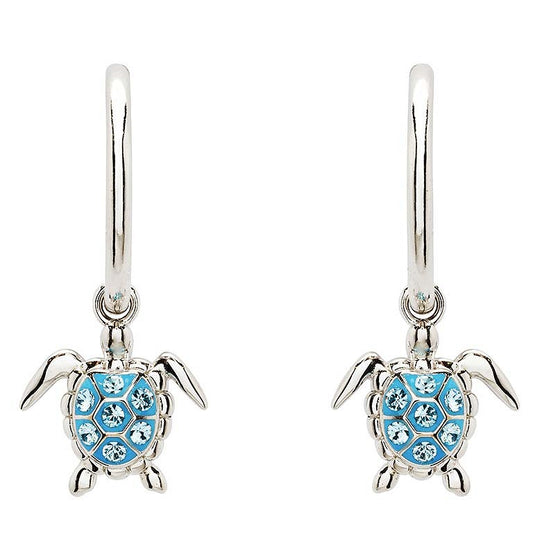 Sterling Silver Aqua Crystal Turtle Earrings