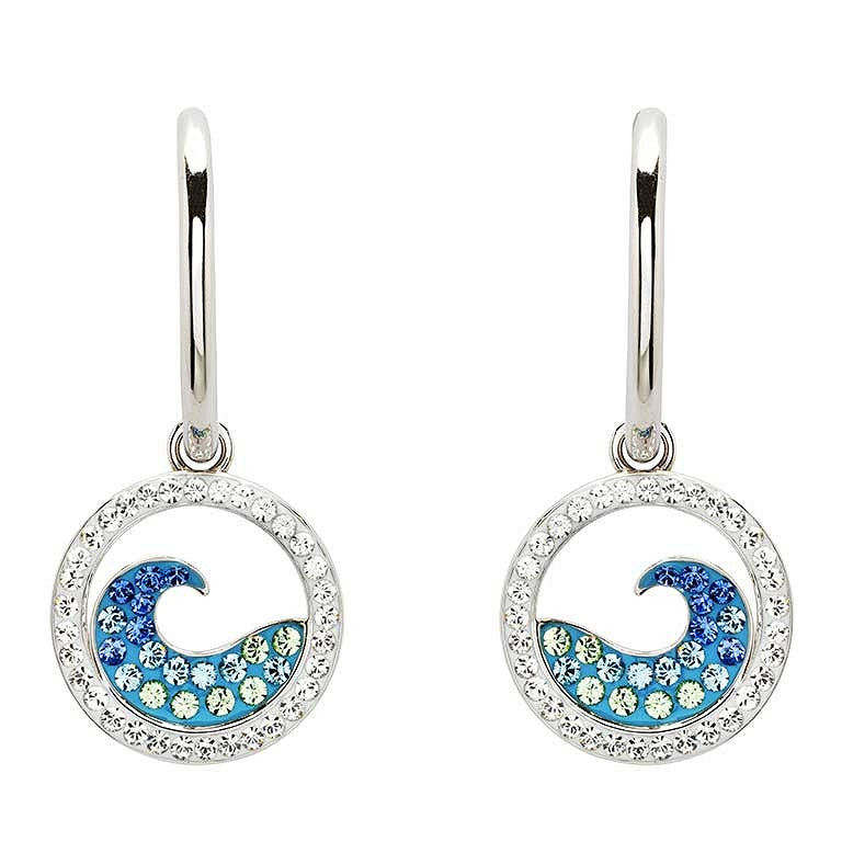 Sterling Silver Sapphire & Aqua Crystal Wave Earrings