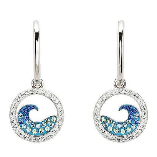 Sterling Silver Sapphire & Aqua Crystal Wave Earrings