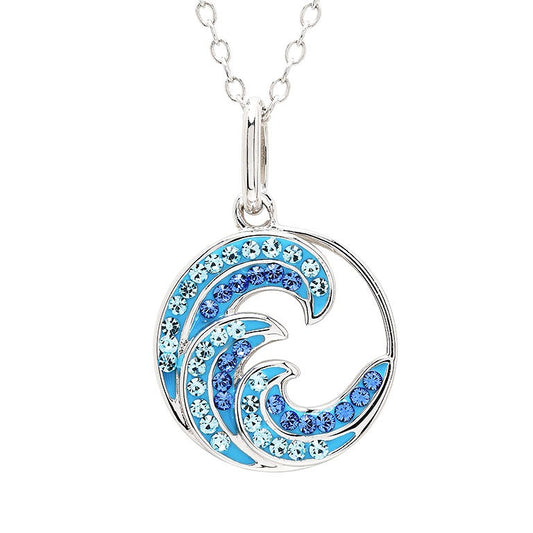 Sterling Silver Sapphire & Aqua Crystal Wave Mini Necklace