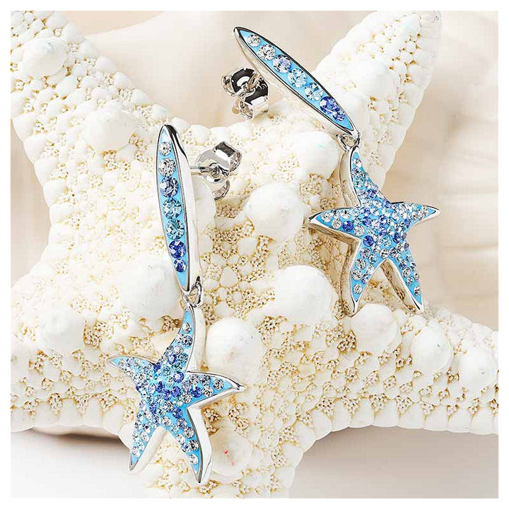 Sterling Silver Crystal Starfish Earrings