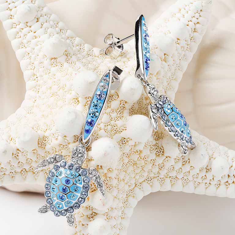 Sterling Silver Crystal Turtle Earrings