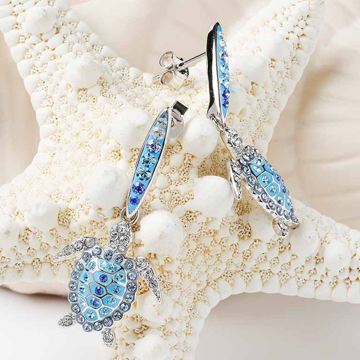 Sterling Silver Crystal Turtle Earrings