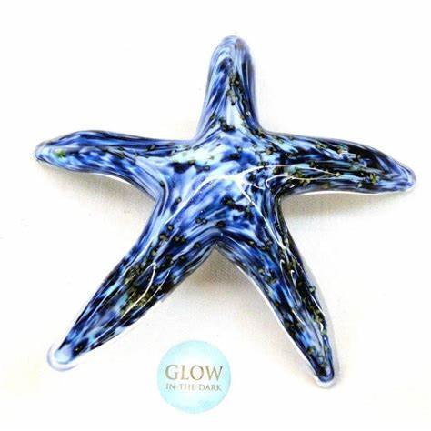 Walking Starfish Handblown Glass Blue Glow