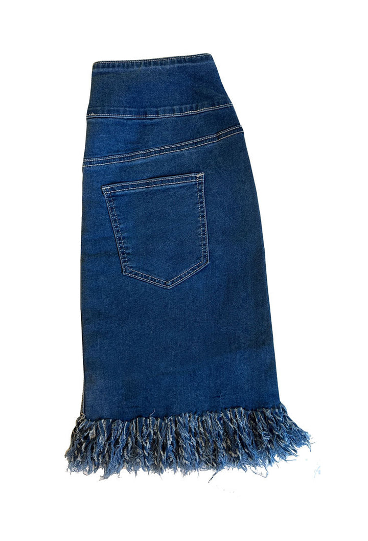 Ethyl Pull on Fringe denim skirt
