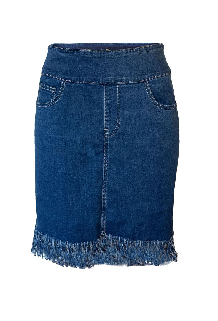 Ethyl Pull on Fringe denim skirt
