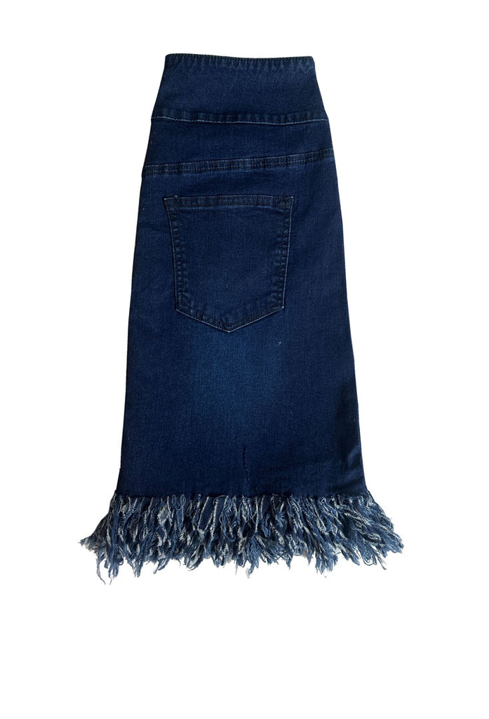 Ethyl Pull on Fringe denim skirt