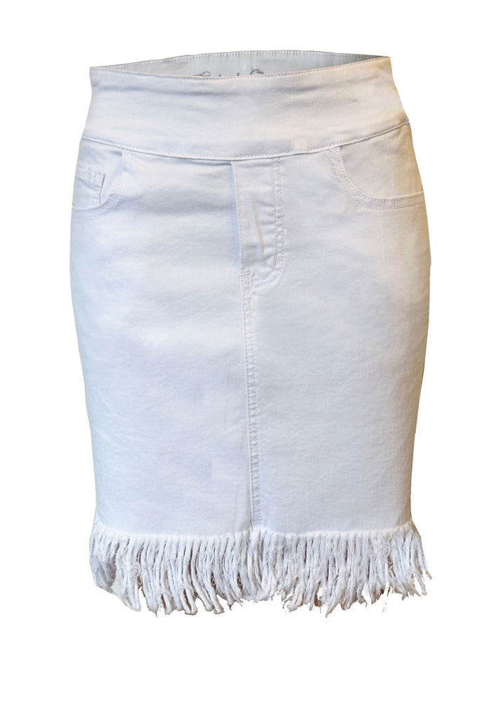 Ethyl Pull on Fringe denim skirt