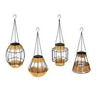 Metal & Rattan Hanging Solar Lanterns