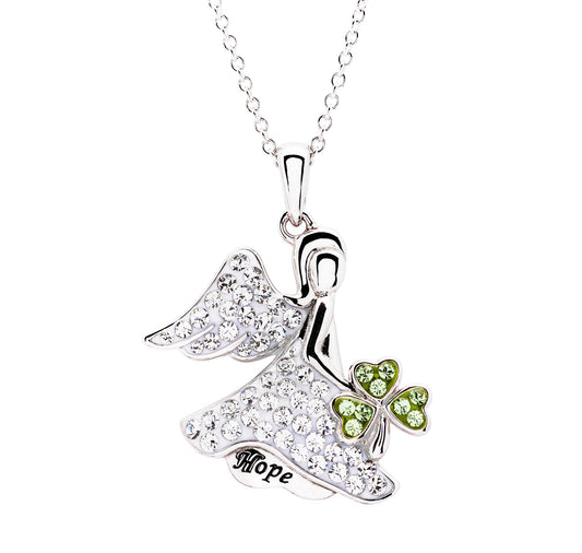 Sterling Silver SW Hope Angel Shamrock Pendant Necklace