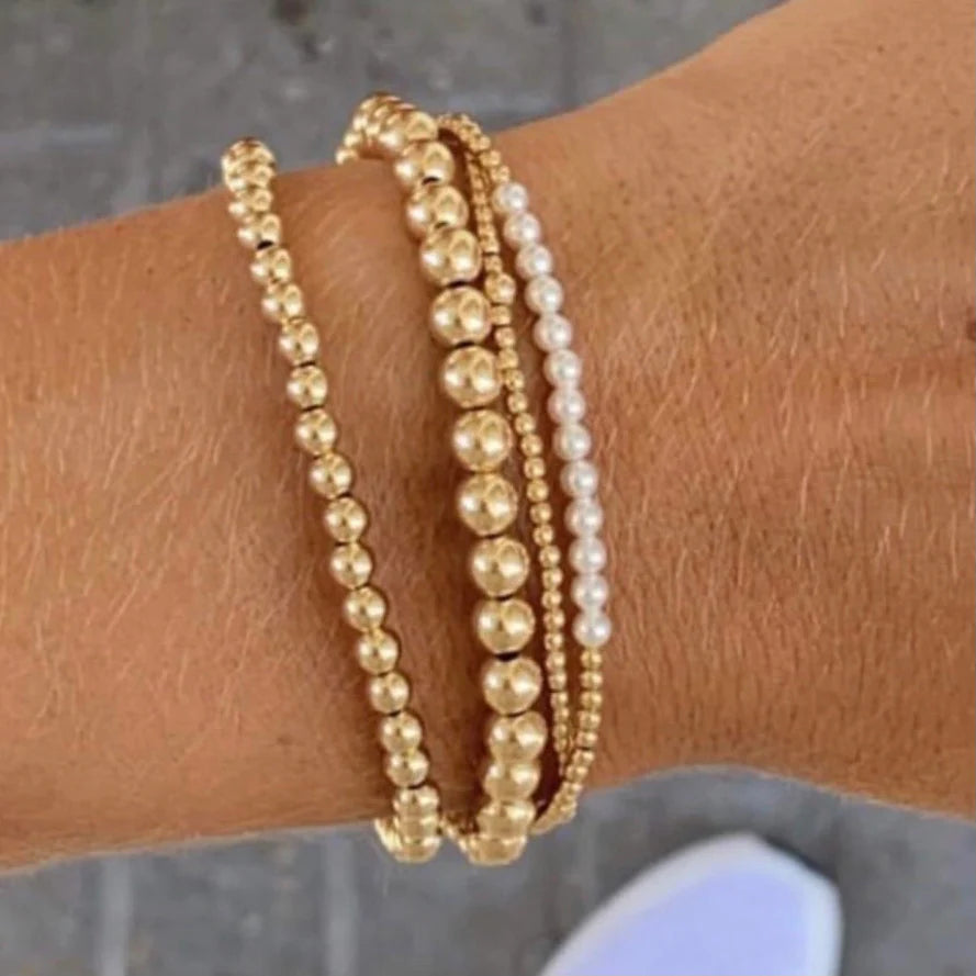 E Newton Gold Bliss 2mm Bead Bracelet Pearl