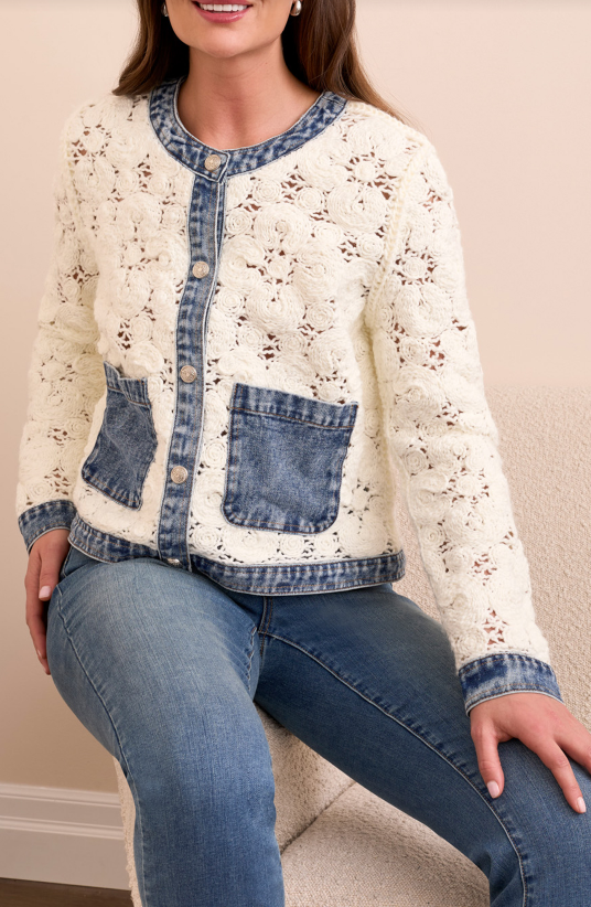 Tribal Denim Crochet Jacket