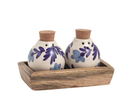 Mud Pie Blue Floral Salt & Pepper Set