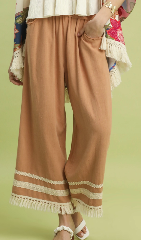 Umgee Lace Trim Hem Pants