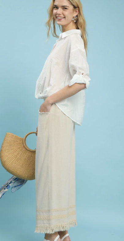 Umgee Lace Trim Hem Pants