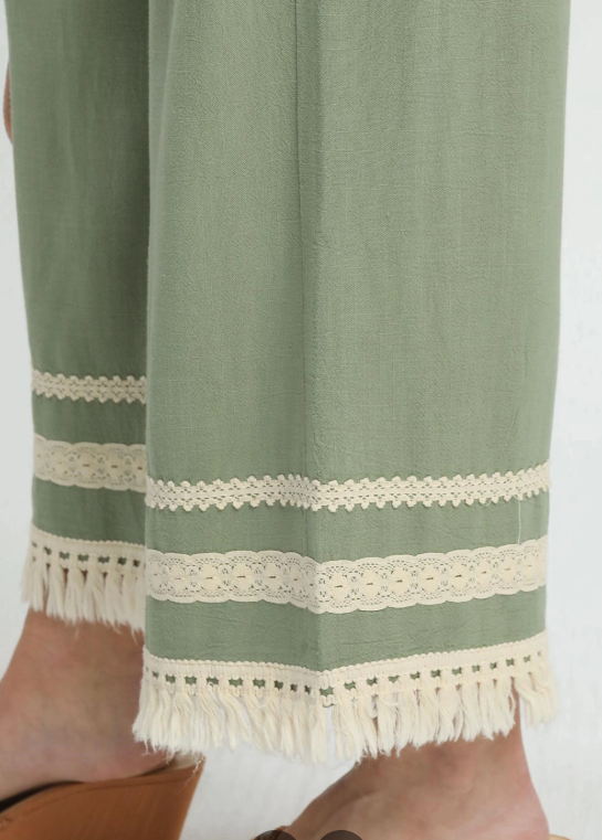 Umgee Lace Trim Hem Pants
