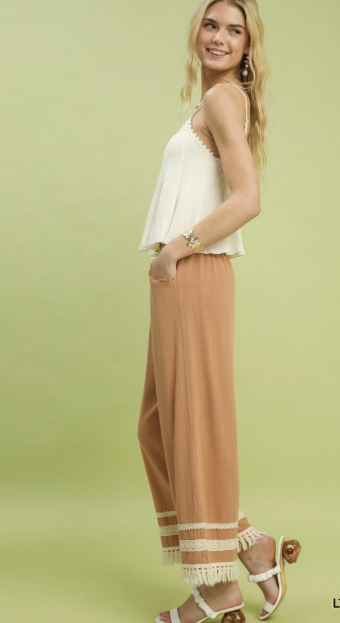 Umgee Lace Trim Hem Pants