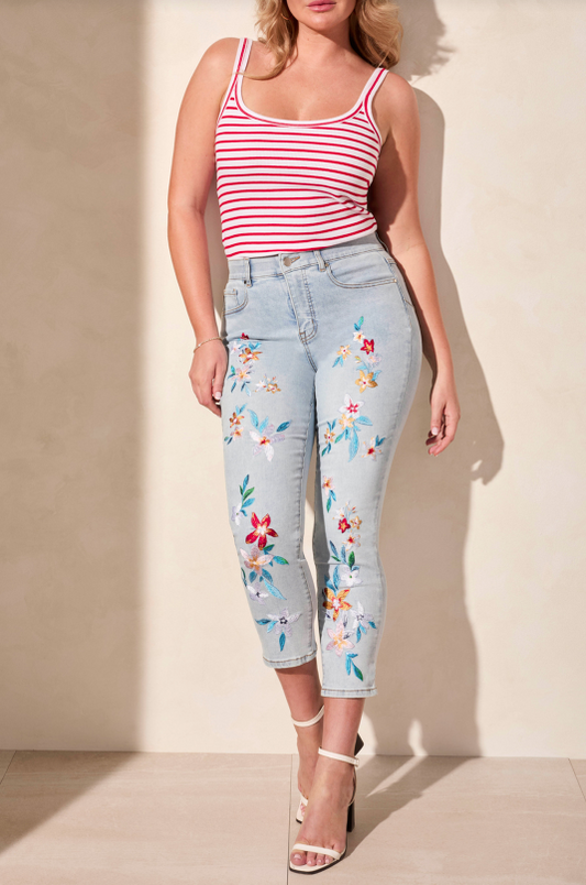 Tribal Jeans Blue Leaf Embroidered