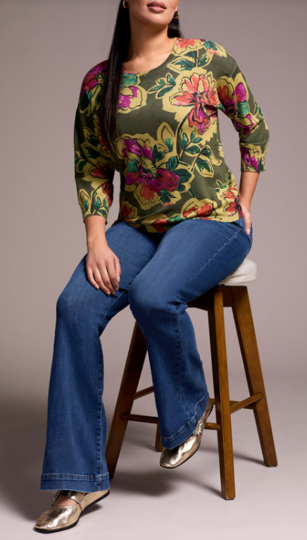Tribal 3/4 Sleeve Crew Neck Sweater