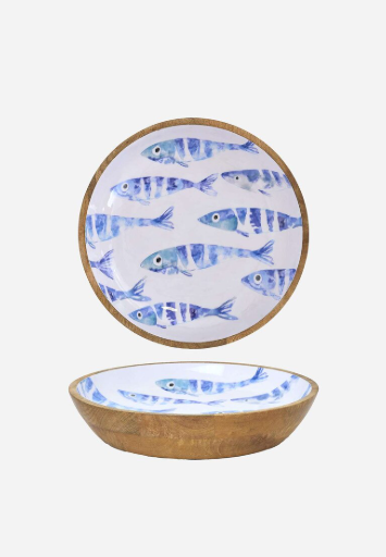 Blue Fish Enameled Bowl