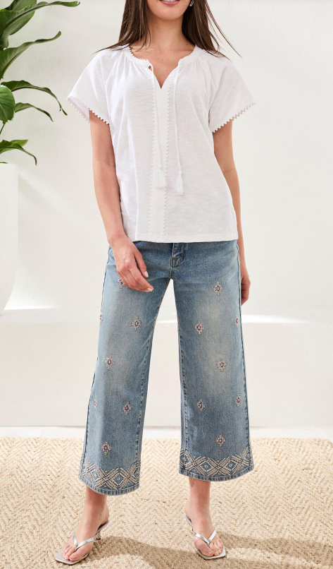 Tribal Short Sleeve Top w/Tassels