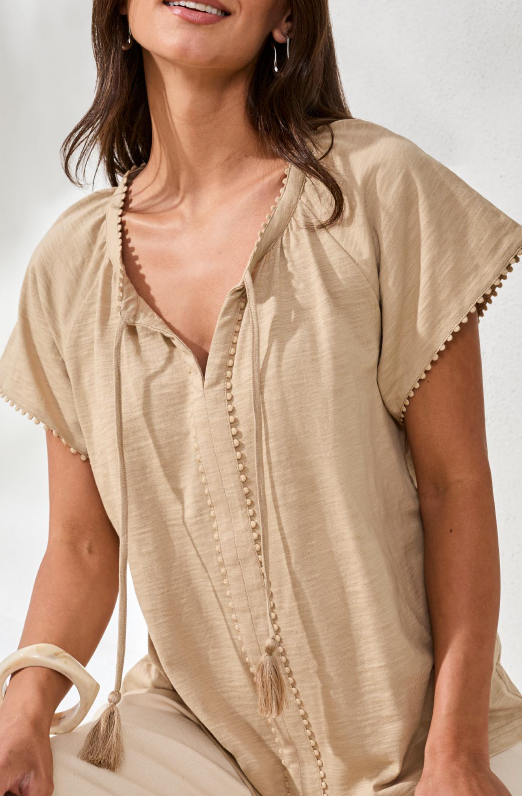 Tribal Short Sleeve Top w/Tassels
