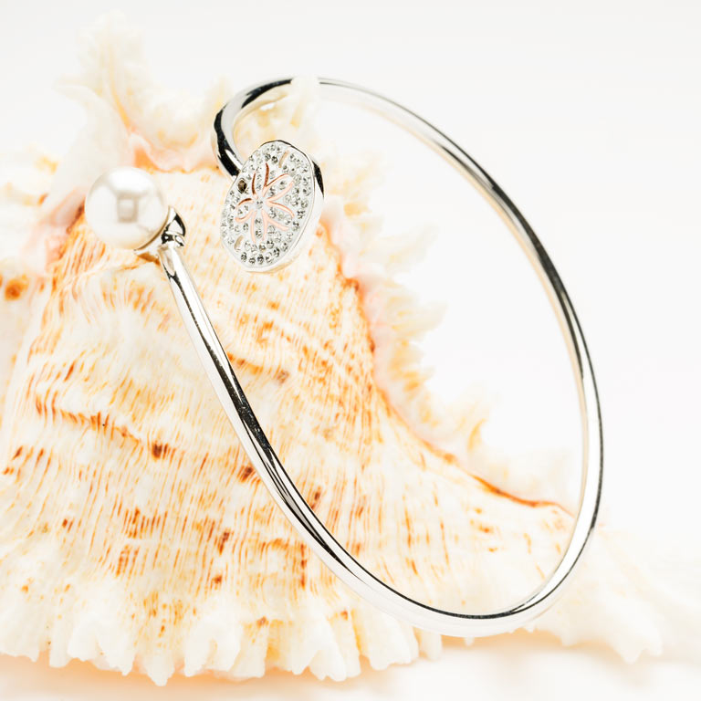 Sterling Silver Pearl & Crystal Sand Dollar Bangle