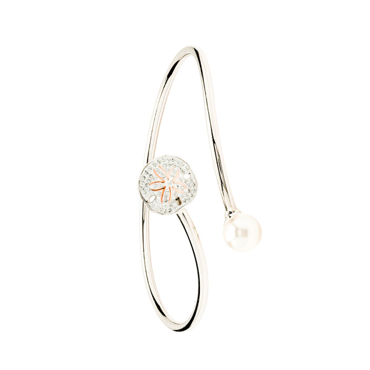 Sterling Silver Pearl & Crystal Sand Dollar Bangle