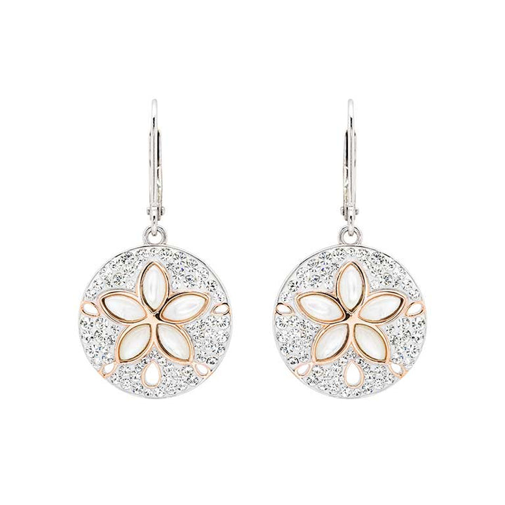 Sterling Silver White Crystal Sand Dollar Earrings