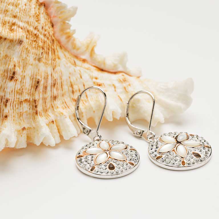 Sterling Silver White Crystal Sand Dollar Earrings