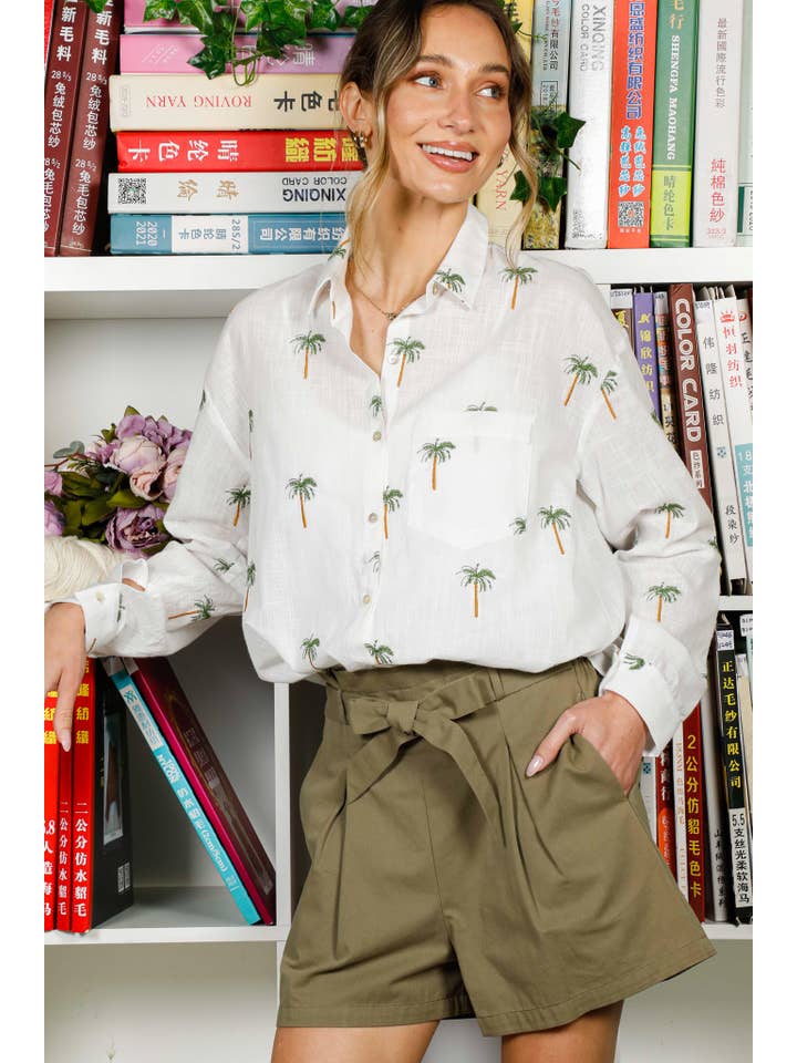 Collared Palm Print Blouse